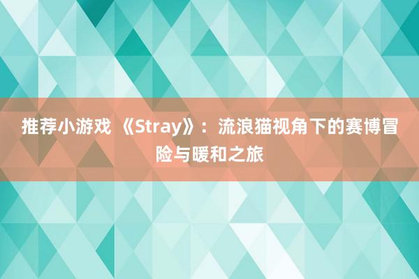 推荐小游戏 《Stray》：流浪猫视角下的赛博冒险与暖和之旅